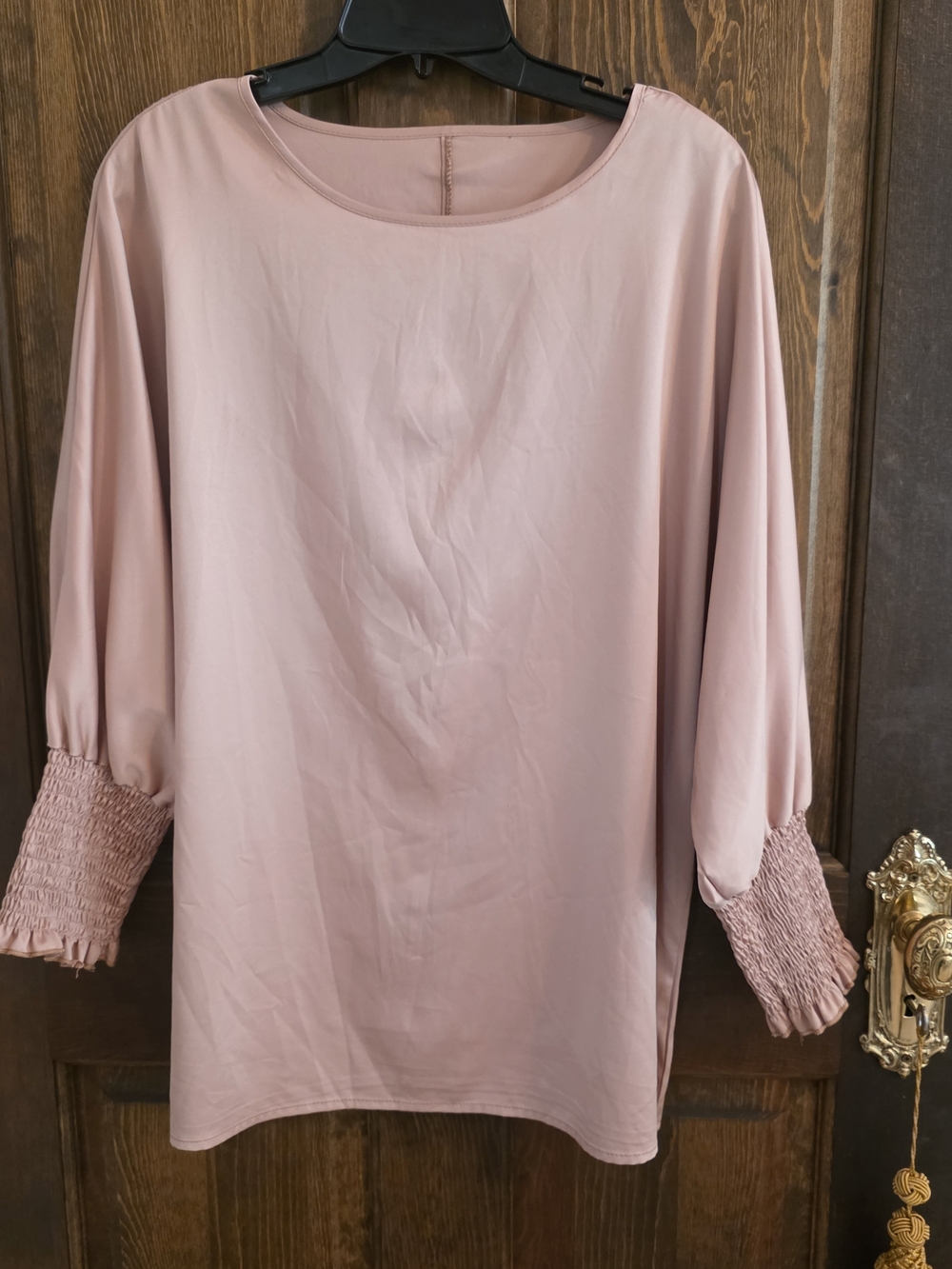 Women's Blush Pink Long Sleeve Smocked Cuff Top